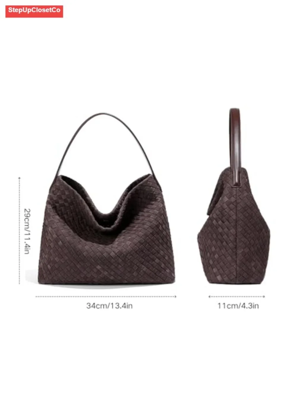 Women's Faux Suede Woven Hobo Tote Bag Shoulder Handbag Work Travel Purse